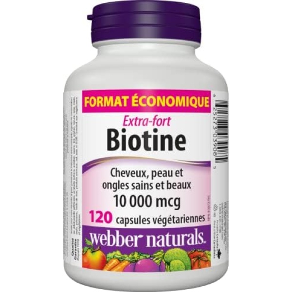 Webber Naturals Biotin 10,000 mcg Extra Strength, 120 Capsules, Supports Healthy - Image 3