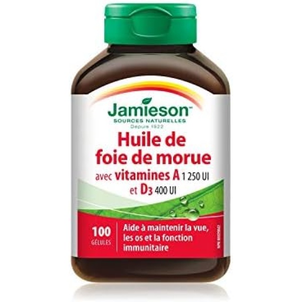 Jamieson Cod Liver Oil with Vitamin A 1250 IU and D 400 IU 100 Softgels - Image 2