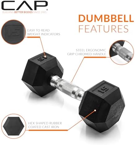 CAP 15 LB Coated Hex Dumbbell Weight, New Edition - Image 3