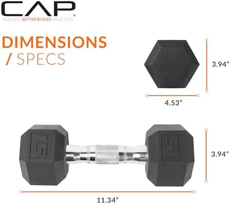 CAP 15 LB Coated Hex Dumbbell Weight, New Edition - Image 4