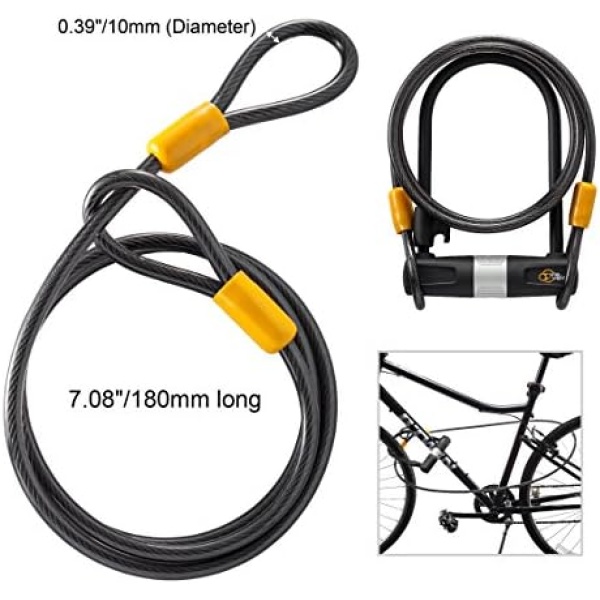 Via Velo Bike Lock Heavy Duty Bicycle U-Lock,14mm Shackle and 10mm x1.8m Cable - Image 3