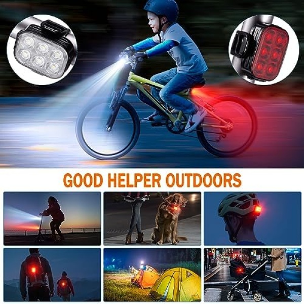 Bike Lights, Combination of Bike Front Light and Tail Light, IP65 Waterproof USB Charging - Image 6