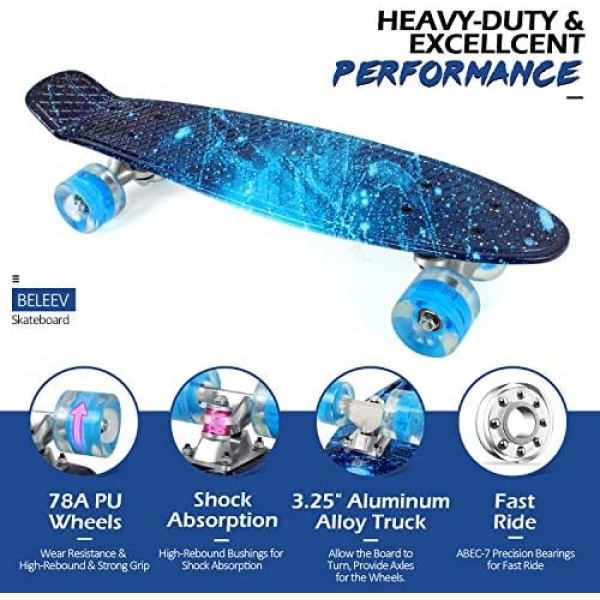 BELEEV Skateboard Complete Cruiser Mini Skateboard for Kids Teens Adults & Beginners - Image 6