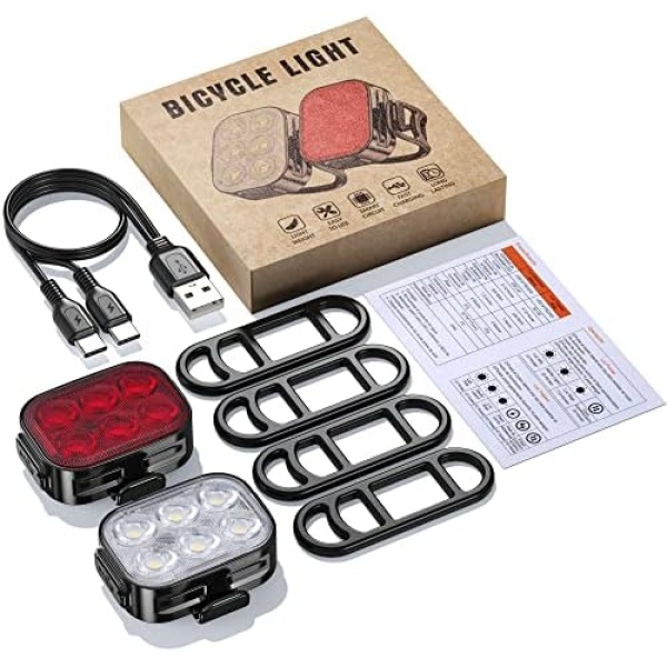 Bike Lights, Combination of Bike Front Light and Tail Light, IP65 Waterproof USB Charging - Image 7