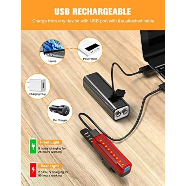 Bike Lights, WOCBUY 1200 Lumen USB Rechargeable LED Bike Light Set, Super Bright Bicycle - Image 7