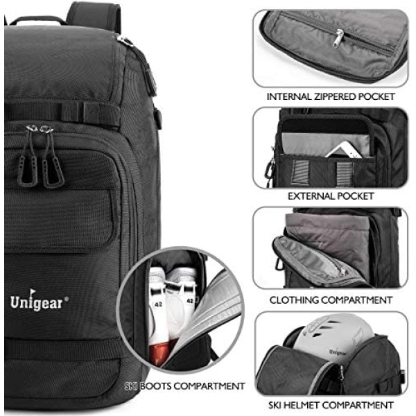 Unigear Ski Boot Bag, 50L Ski Boot Travel Backpack for Ski Helmet, Goggles - Image 3