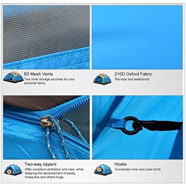 RioRand Double Layer 2 Person 4 Season Aluminum Rod Outdoor Camping Tent Topwind 2 Plus - Image 5