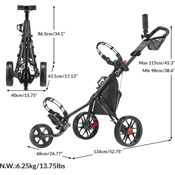 Caddytek CaddyLite 11.5 V3 3 Wheel Golf Push Cart - SuperLite Deluxe - Image 2