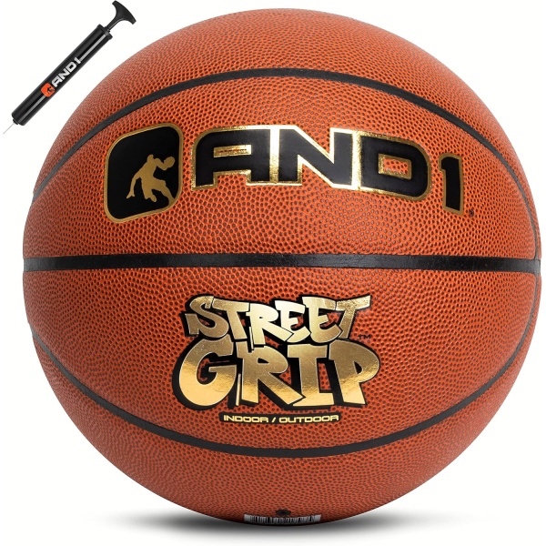 AND1 Street Grip Premium Composite Leather Basketball & Pump- Official Size 7