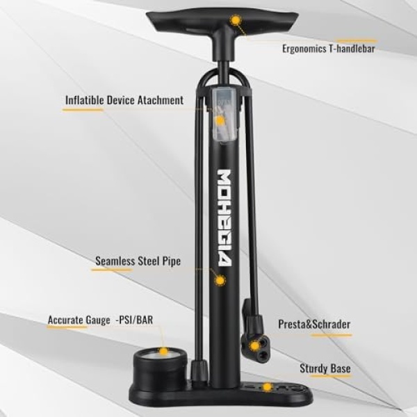 MOHEGIA Bike Floor Pump with Gauge,Air Bicycle Pump Inflator - Image 6