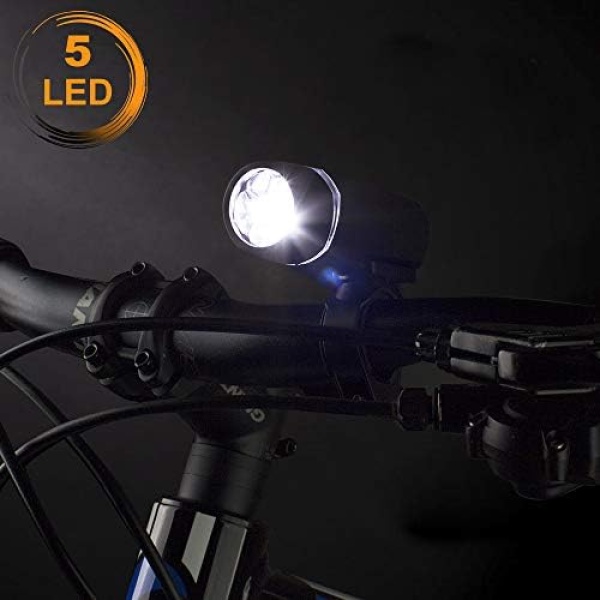 BV Bike Lights, Super Bright with 5 LED Bike Headlight & 3 LED Rear, Bike Lights - Image 2