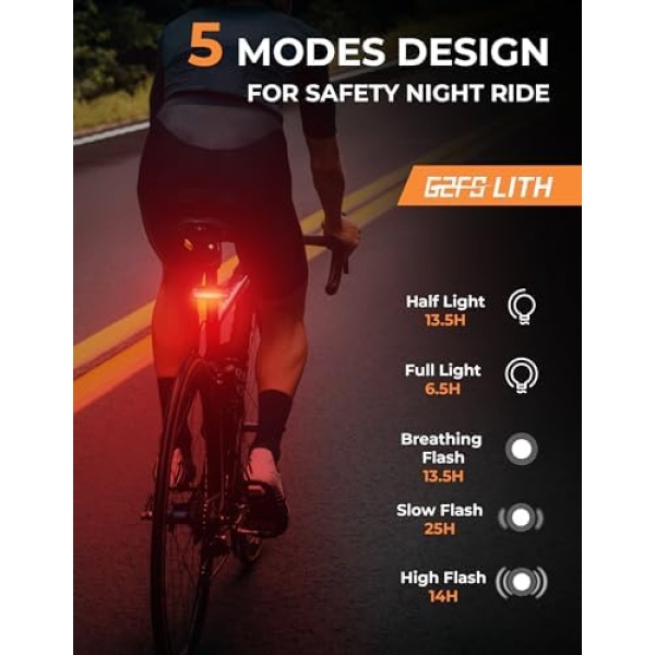 150 lm Rechargeable Bike Tail Light, IPX6 Waterproof Bicycle Rear Cycling 220° - Image 5