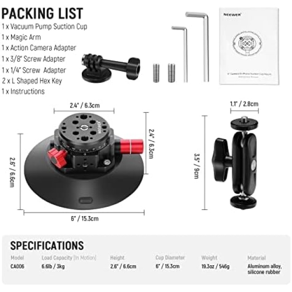 NEEWER 6"/15.2cm Camera Suction Cup Mount with Ball Head Magic Arm - Image 9
