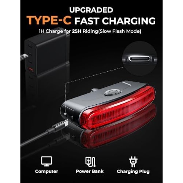 150 lm Rechargeable Bike Tail Light, IPX6 Waterproof Bicycle Rear Cycling 220° - Image 6