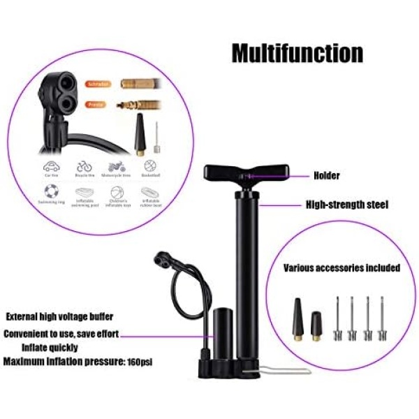 VIMILOLO Bike Pump, Air Bicycle Pump Inflator for Presta and Schrader Valve Tire - Image 3