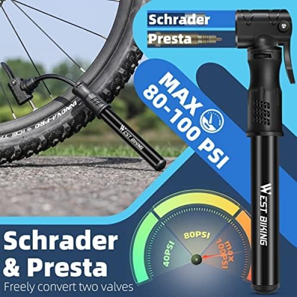 Bicycle Pump Mini Bike Pump - Aluminum Alloy Cycle Pump for Presta & Schrader - Image 2