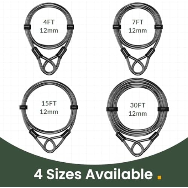 Titanker Bike Lock Cable,12mm Thick Security Cable with Loops Heavy Duty Steel - Image 5