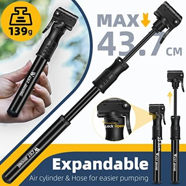 Bicycle Pump Mini Bike Pump - Aluminum Alloy Cycle Pump for Presta & Schrader - Image 3