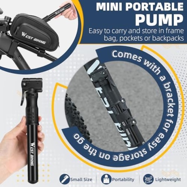 Bicycle Pump Mini Bike Pump - Aluminum Alloy Cycle Pump for Presta & Schrader - Image 4