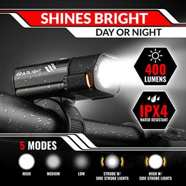 GearLight Rechargeable Bike Light, Bike Headlight and Tail Light Set - Image 3