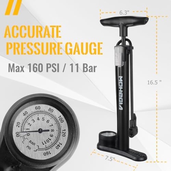 MOHEGIA Bike Floor Pump with Gauge,Air Bicycle Pump Inflator - Image 5