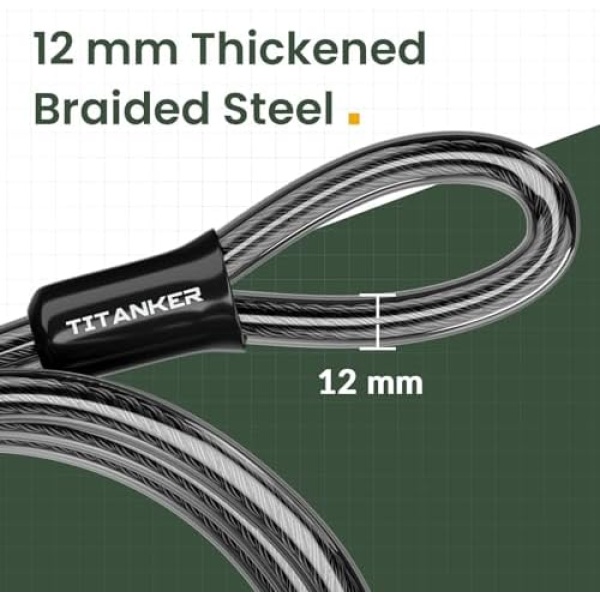 Titanker Bike Lock Cable,12mm Thick Security Cable with Loops Heavy Duty Steel - Image 2