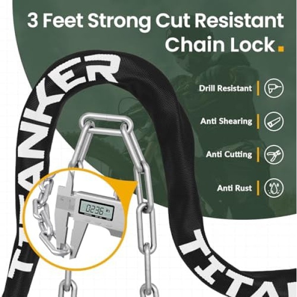 Titanker Heavy Duty Bicycle Lock Chain with Keys - 3 Feet Anti-Theft Lock - Image 2