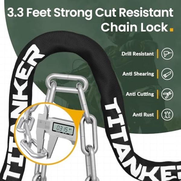 Titanker Bike Chain Lock with Keys, 3.3 Feet Security Heavy Duty Anti-Theft - Image 2